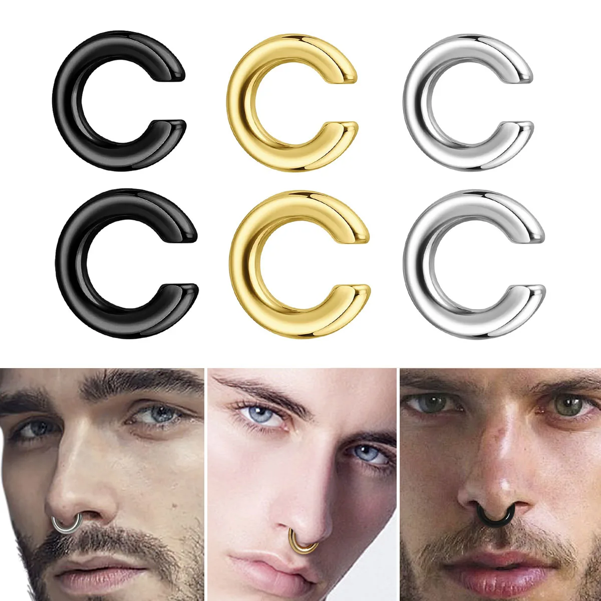 Men Accessories Earrings - 1 adet Abartılı C Şekilli Deliksiz